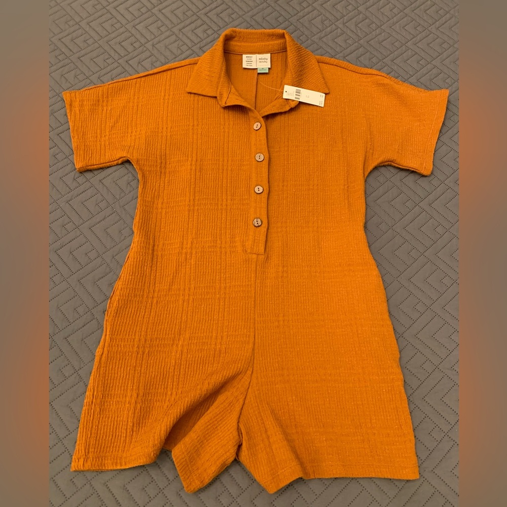 New Anthropology Saturday Sunday XS Burnt Orange Collared Romper